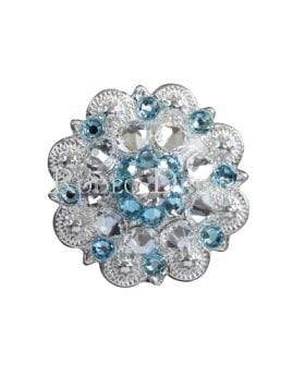 Aqua &amp; Clear Bright Silver 1.5" European Crystal Concho