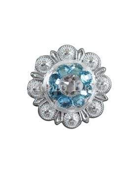 Aqua &amp; Clear Bright Silver 1" European Crystal Concho