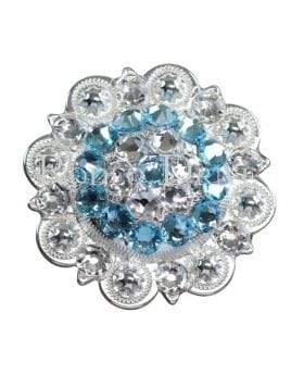 Aqua &amp; Clear Bright Silver 2" European Crystal Concho