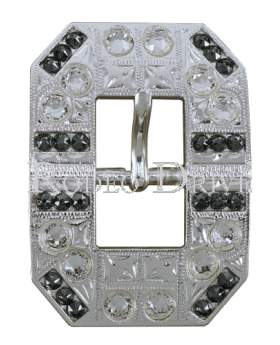 Black &amp; Clear Bright Silver European Crystal Square Cart Buckle