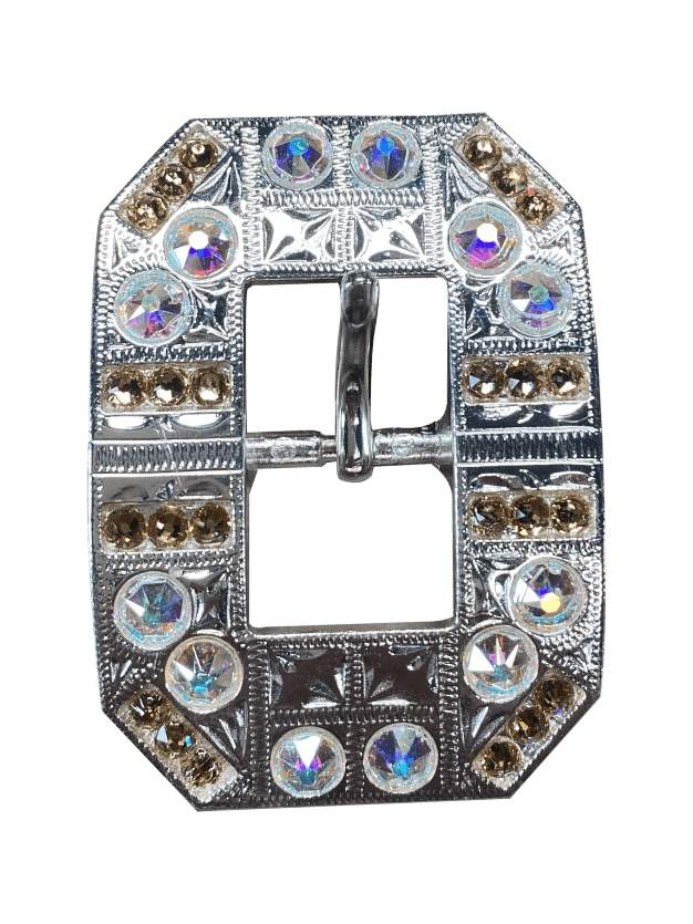 Champagne &amp; AB Bright Silver European Crystal Square Cart Buckle
