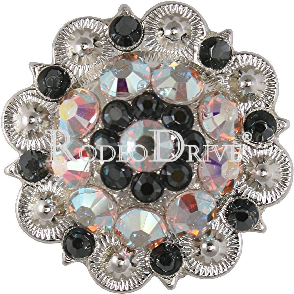 Jet &amp; AB Bright Silver 1.5" European Crystal Concho