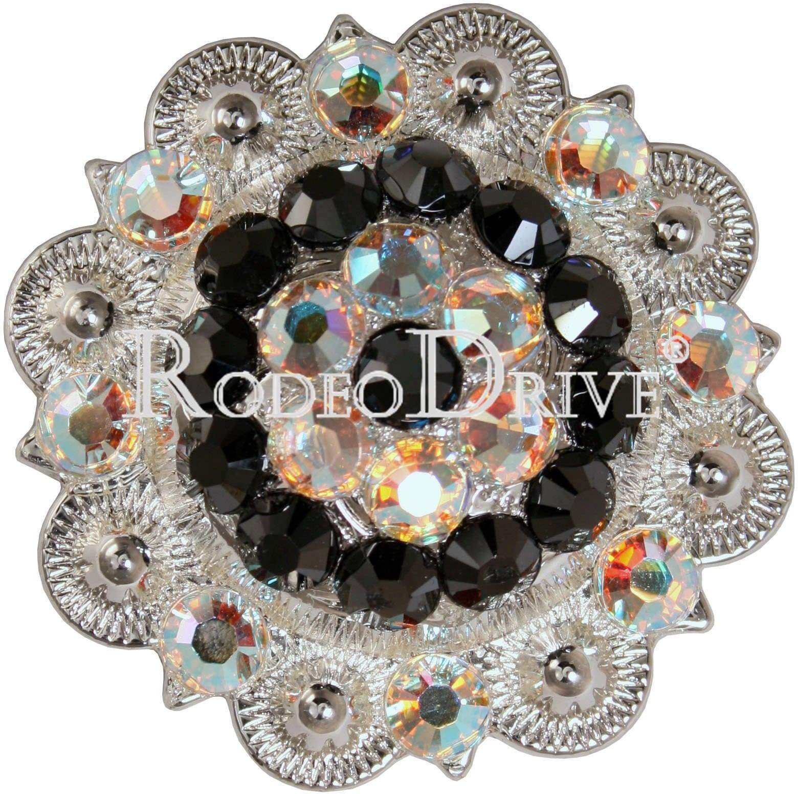 Jet &amp; AB Bright Silver 2" European Crystal Concho