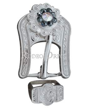 Jet &amp; AB Bright Silver European Crystal Buckle Keeper Set