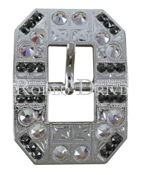 Jet &amp; AB Bright Silver European Crystal Square Cart Buckle