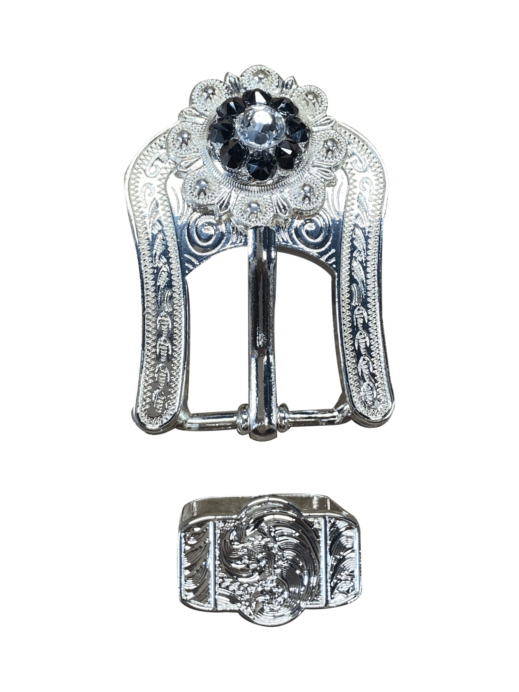 Jet &amp; Clear Bright Silver European Crystal Buckle Keeper Set
