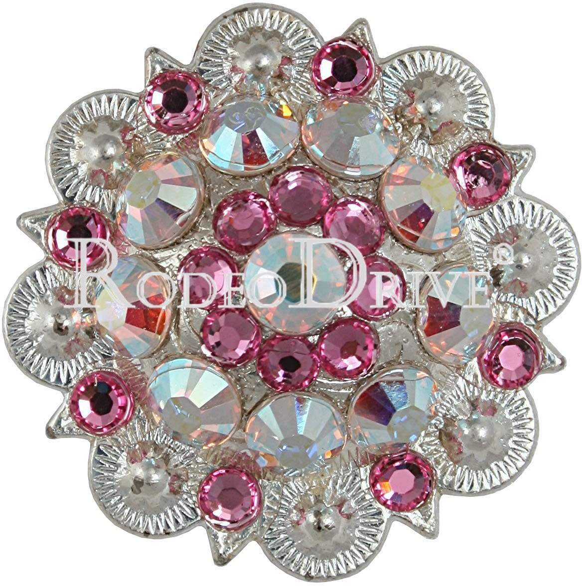 Pink &amp; AB Bright Silver 1.5" European Crystal Concho