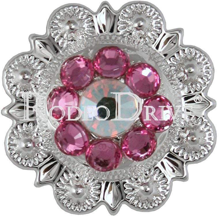Pink &amp; AB Bright Silver 1" European Crystal Concho