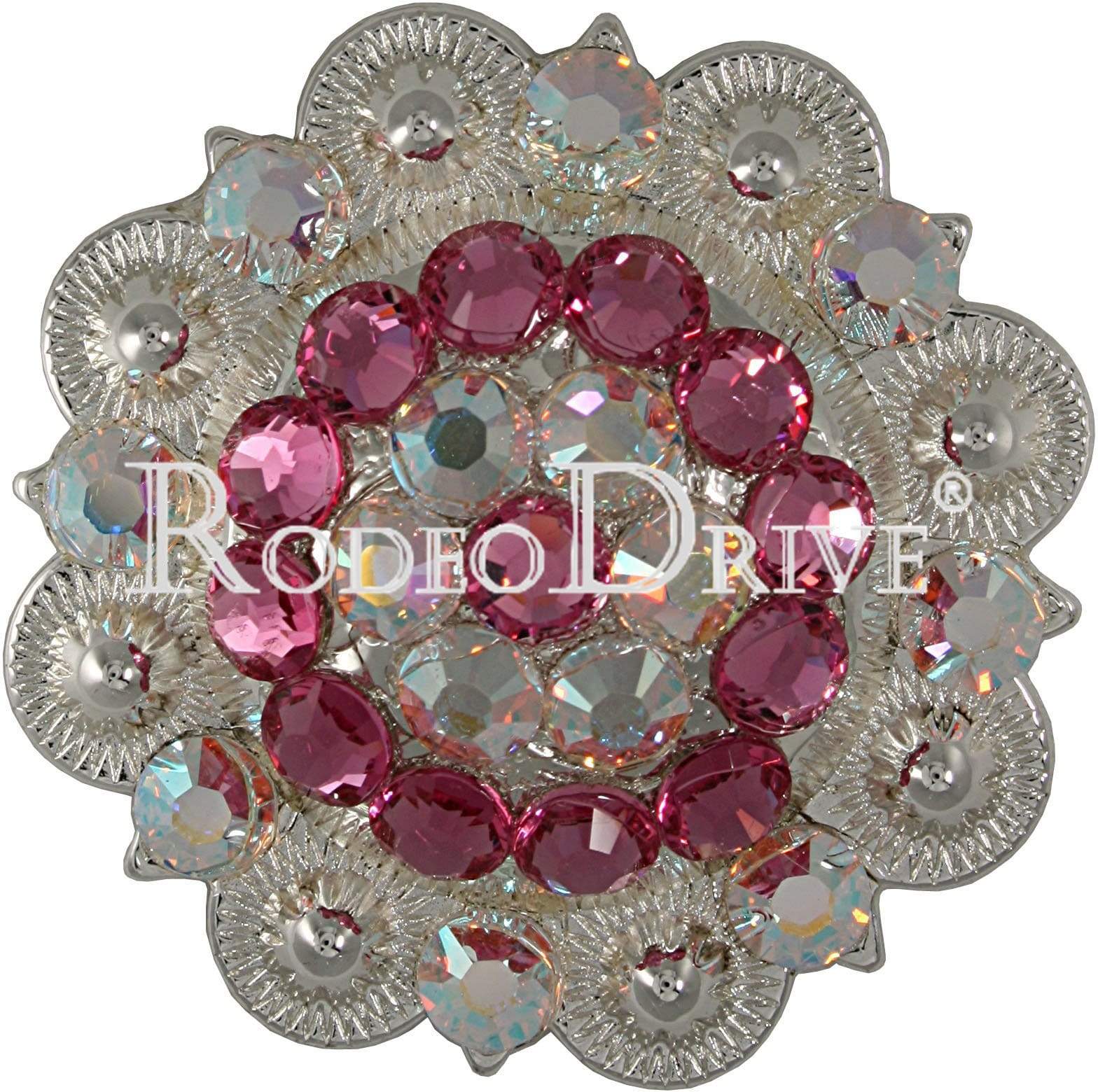 Pink &amp; AB Bright Silver 2" European Crystal Concho