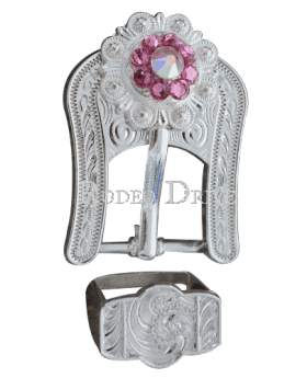 Pink &amp; AB Bright Silver European Crystal Buckle Keeper Set