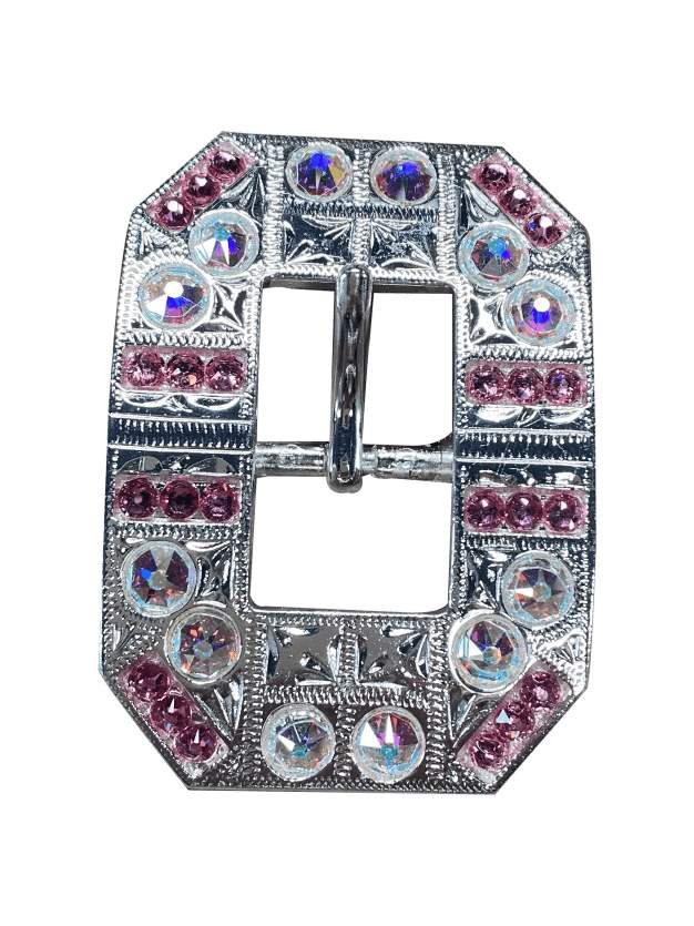 Pink &amp; AB Bright Silver European Crystal Square Cart Buckle