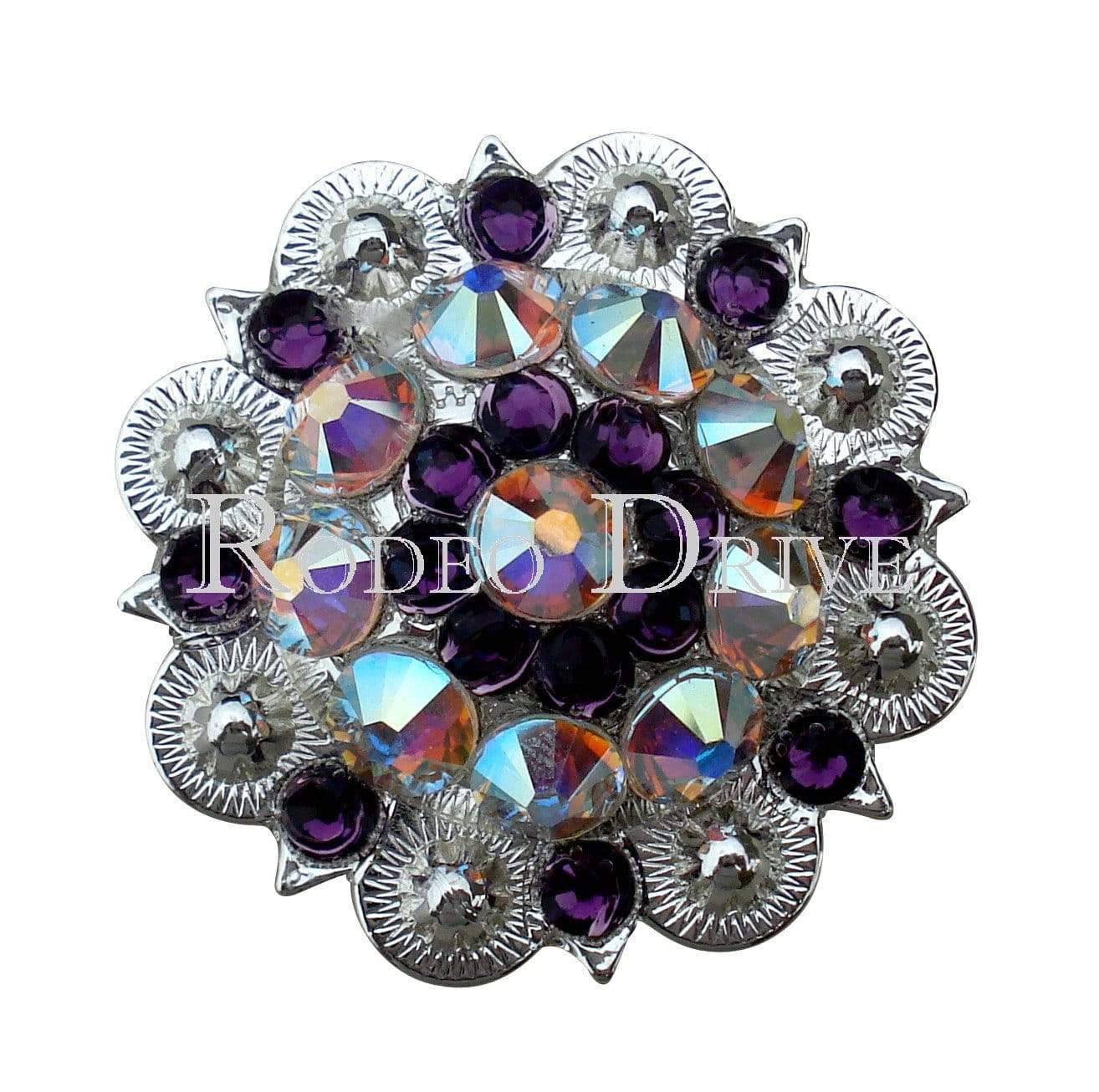 Purple &amp; AB Bright Silver 1.5" European Crystal Concho