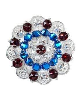Red White &amp; Blue Bright Silver 2" European Crystal Concho