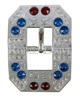 Red White &amp; Blue Bright Silver European Crystal Square Cart Buckle