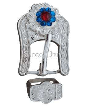 Red White &amp; Blue Silver European Crystal Buckle Keeper Set