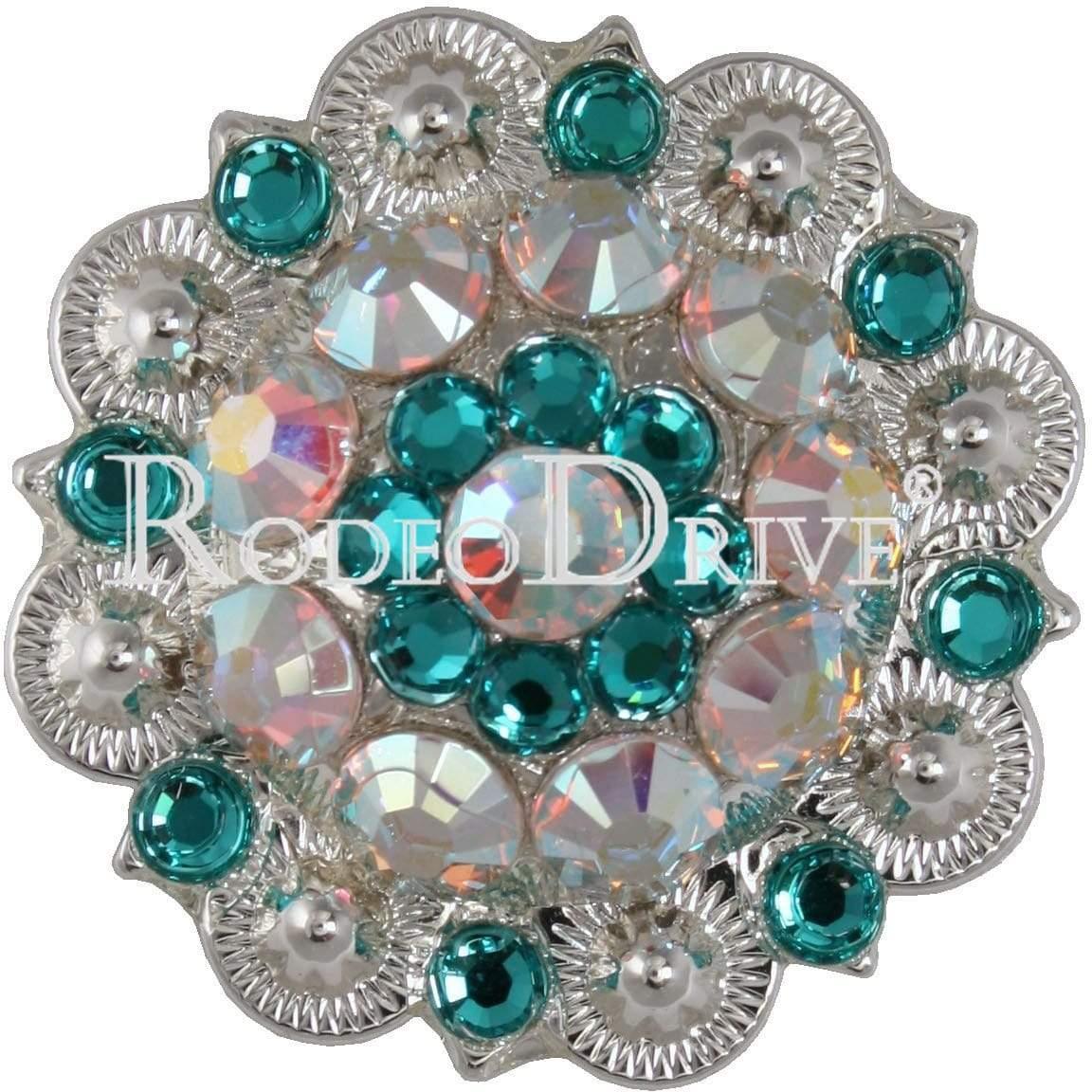 Teal &amp; AB Bright Silver 1.5" European Crystal Concho