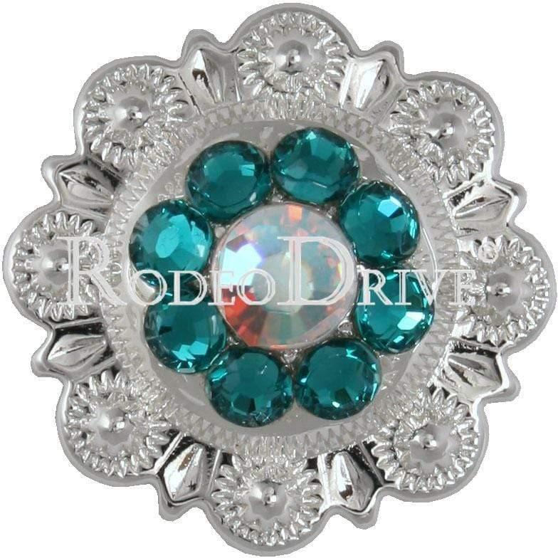 Teal &amp; AB Bright Silver 1" European Crystal Concho