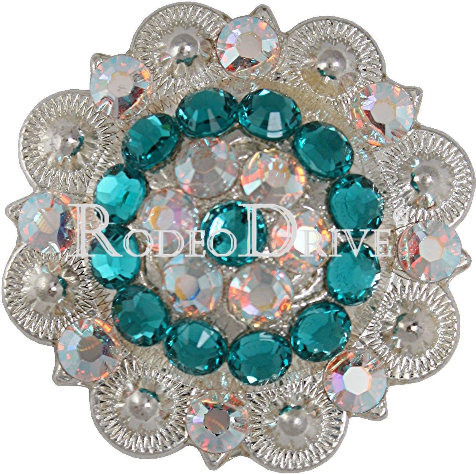 Teal &amp; AB Bright Silver 2" European Crystal Concho