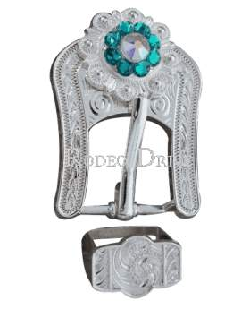 Teal &amp; AB Bright Silver European Crystal Buckle Keeper Set