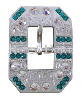Teal &amp; AB Bright Silver European Crystal Square Cart Buckle