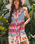 Floral Ruffle Flutter Sleeve Buttoned Mini Dress