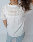 Flower Eyelet Embroidered Patchwork Sheer Shirt