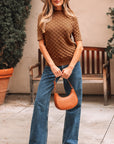 Fish Scale Textured Knit Short Sleeve Sweater