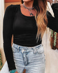 Solid Scoop Neck Long Sleeve Top