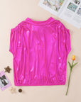 Metallic Bow Tie Ruched Sleeve Backless Blouse