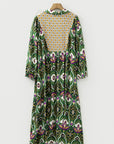 Plus Size Floral Patchwork Collared V-Neck Maxi Dress