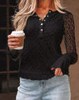 Lace Sheer Long Sleeve Henley Top
