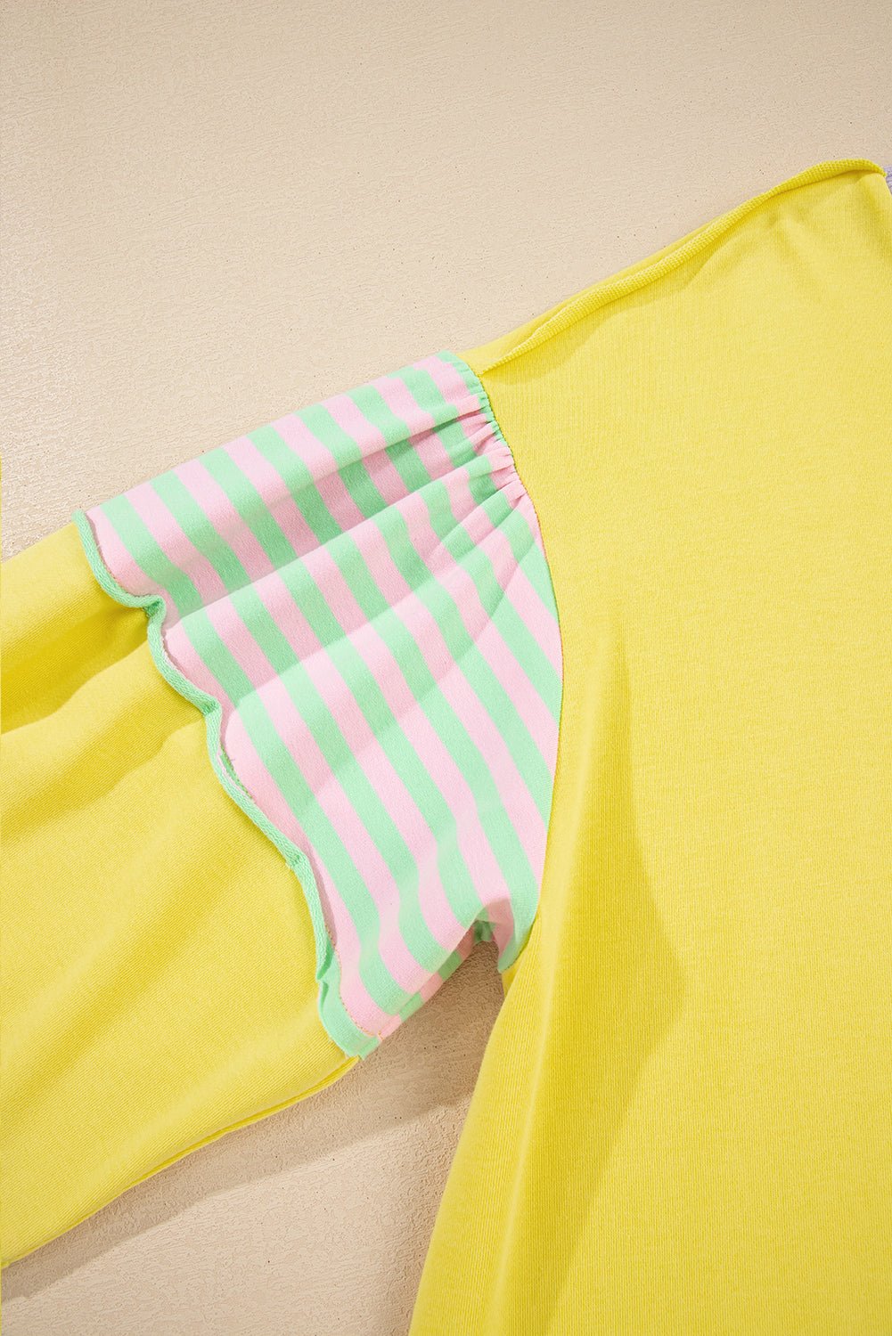 Yellow Striped Color Block Patchwork Crewneck Plus Size Pullover Sweatshirt