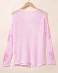 Dulce Big Flower Hollowed Knit Drop Shoulder Sweater