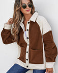 Colorblock Fleece Patchwork Button Down Shacket
