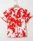 Floral Tiered Ruffle Sleeve V-Neck Blouse
