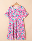Plus Size Floral Frilled Short Sleeve Mini Dress
