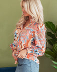 Floral Button-Up Shirred Cuff Shirt