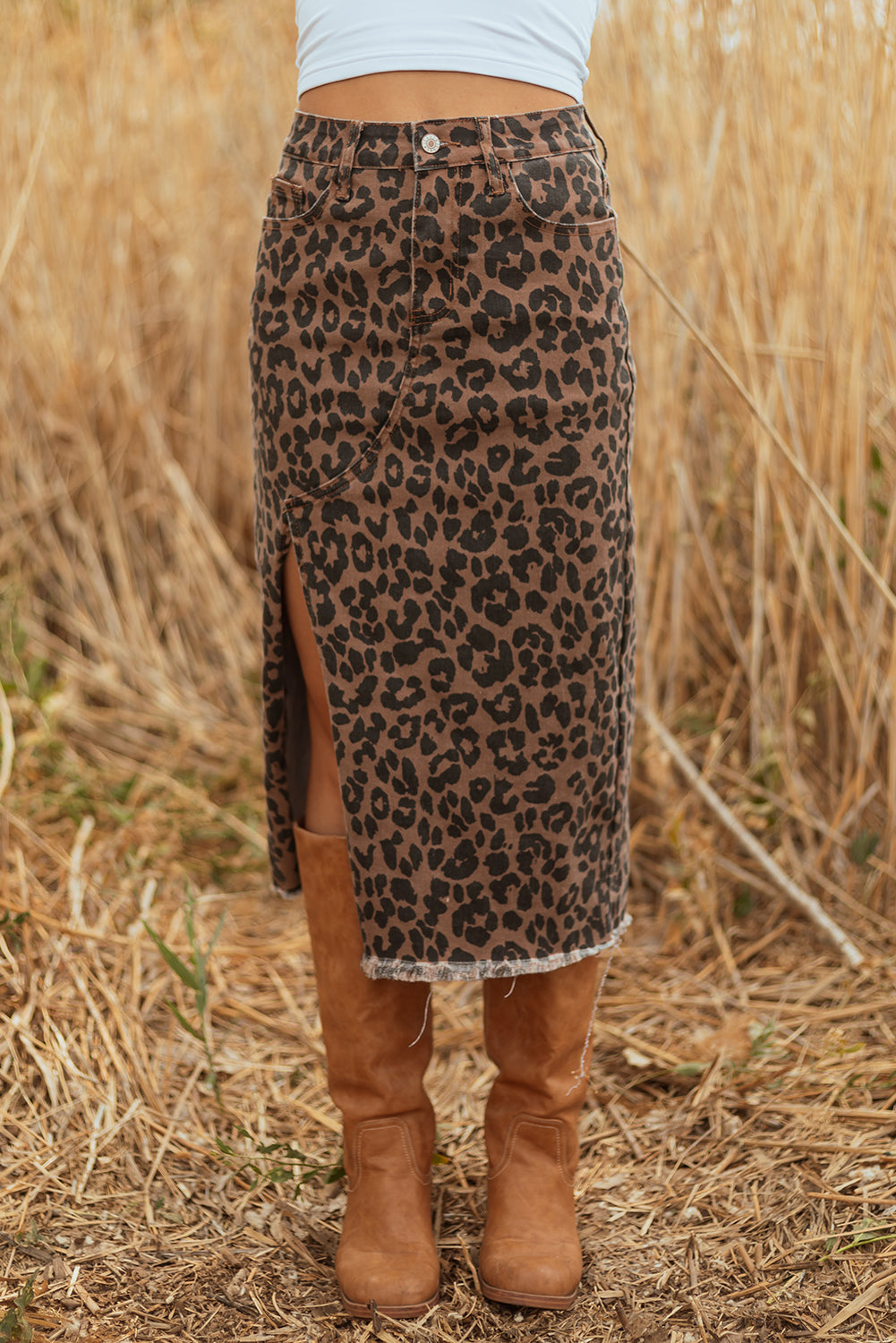Jadecara Frayed Midi Skirt