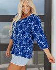 Floral 3/4 Sleeve Notched Neck Blouse