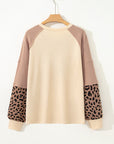 Leopard Star Colorblock Patchwork Textured Baggy Sweatshirt