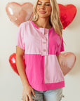 Colorblock Checker Half Button Henley T-Shirt