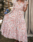 Boho Floral 3/4 Sleeve V‑Neck Maxi Dress