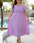 Plus Size Dotted Swiss Smocked Short Sleeve Dress