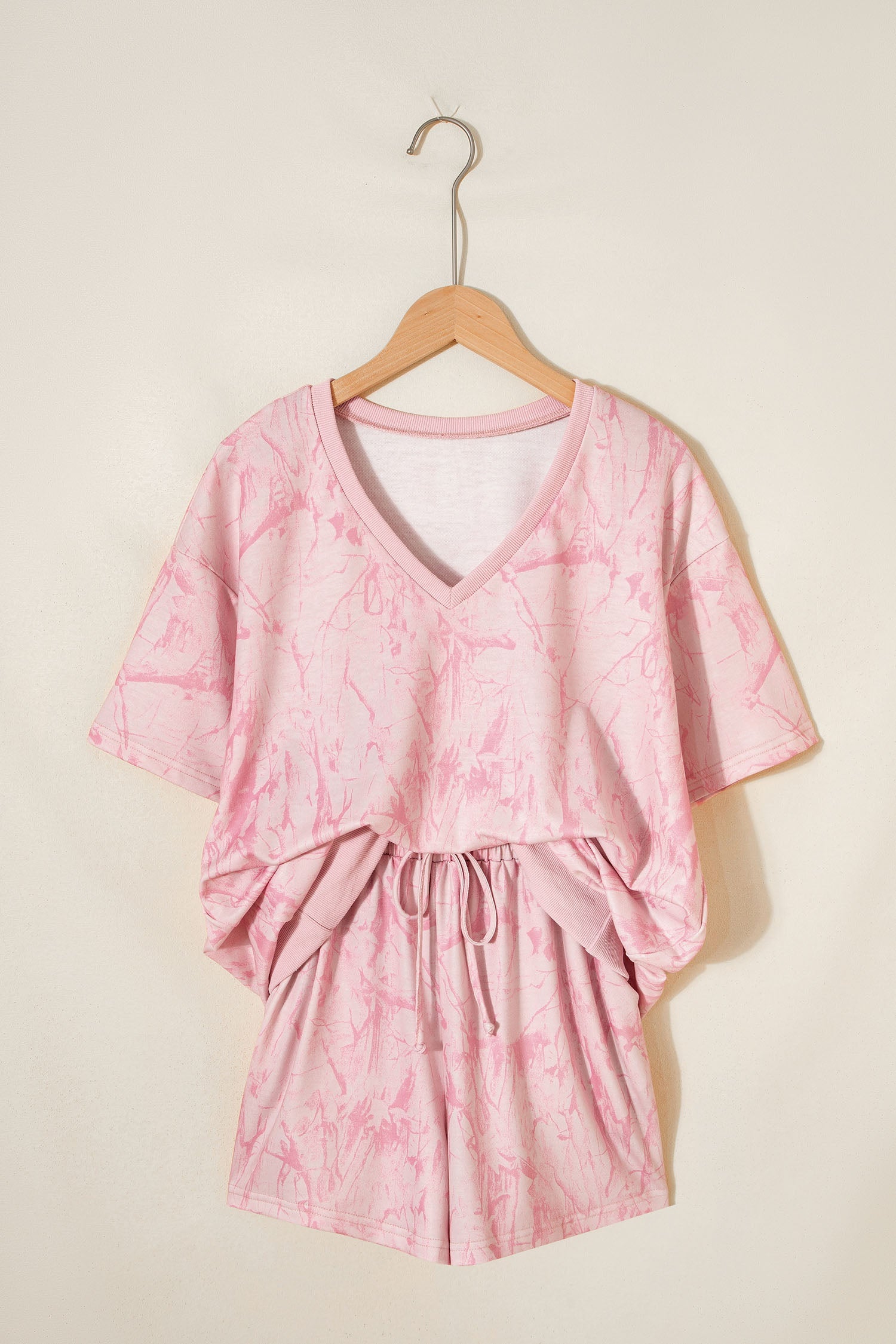Camo V-Neck Tee &amp; Drawstring Shorts Set