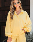 Solid Buttoned Collar Pullover & Shorts Set
