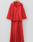 Solid V-Neck Pullover and Drawstring Pants Set