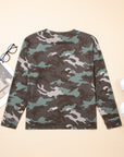 Camo Textured Drop Shoulder Long Sleeve Top