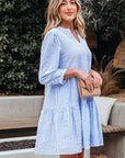 Kaia Stripe Bracelet Sleeve Tiered Dress with Pockets
