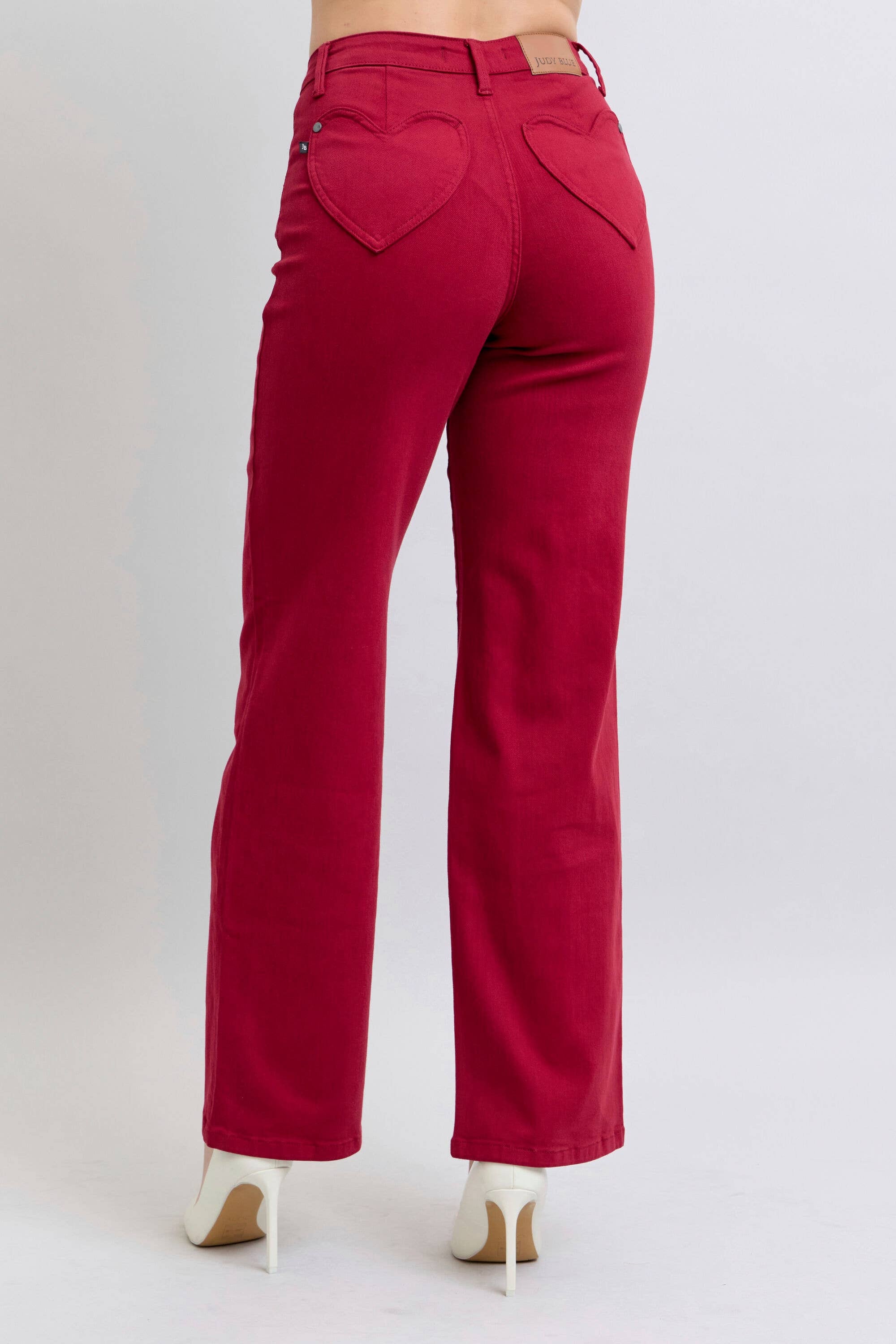 Heart Shaped Back Pockets High Waisted 90's Straight: Scarlet