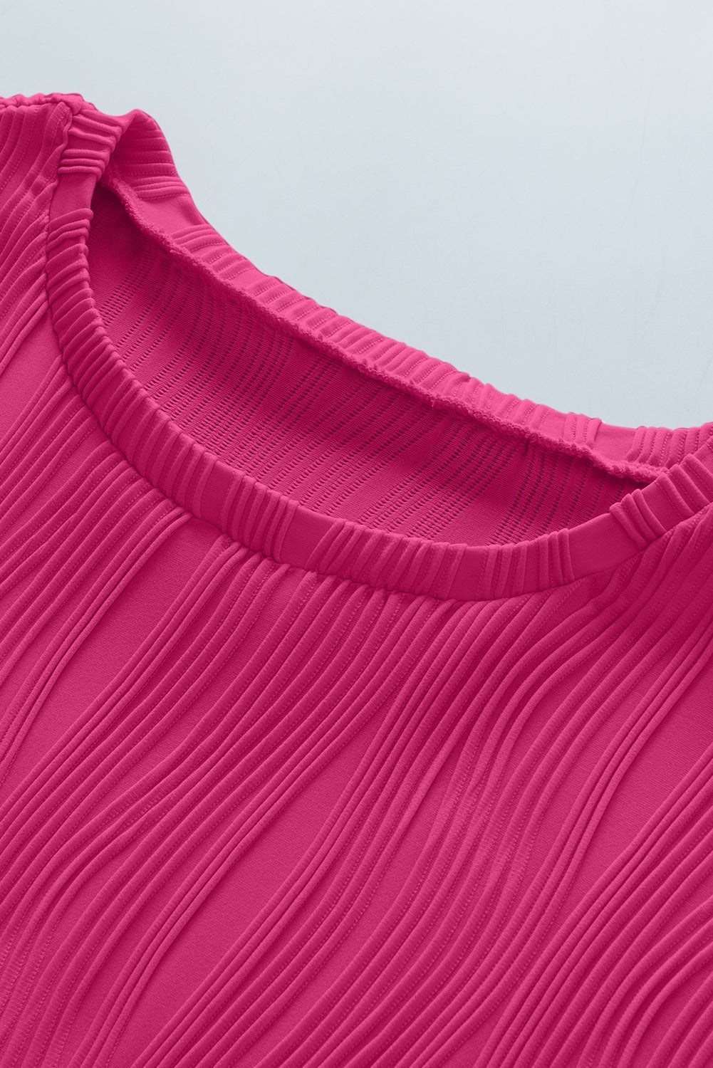 Plus Size Solid Wavy Textured Short Sleeve Tee